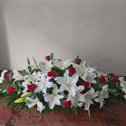Lily and Red Rose Casket Spray
