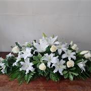 White lily and rose casket spray